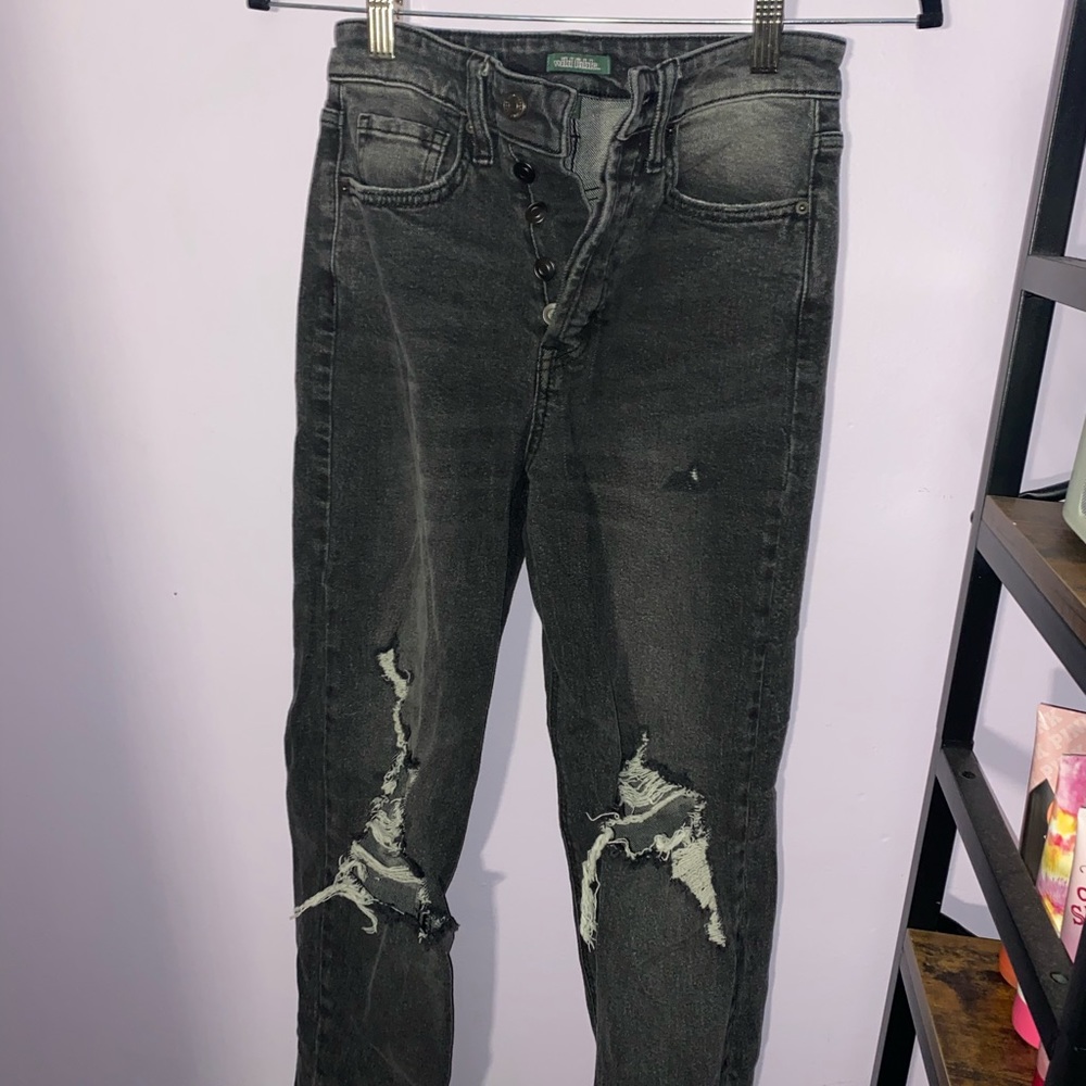 Distressed black mom jeans